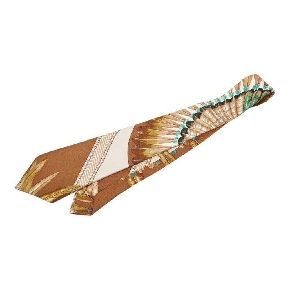 Hermes Silk Feather Tie Brown